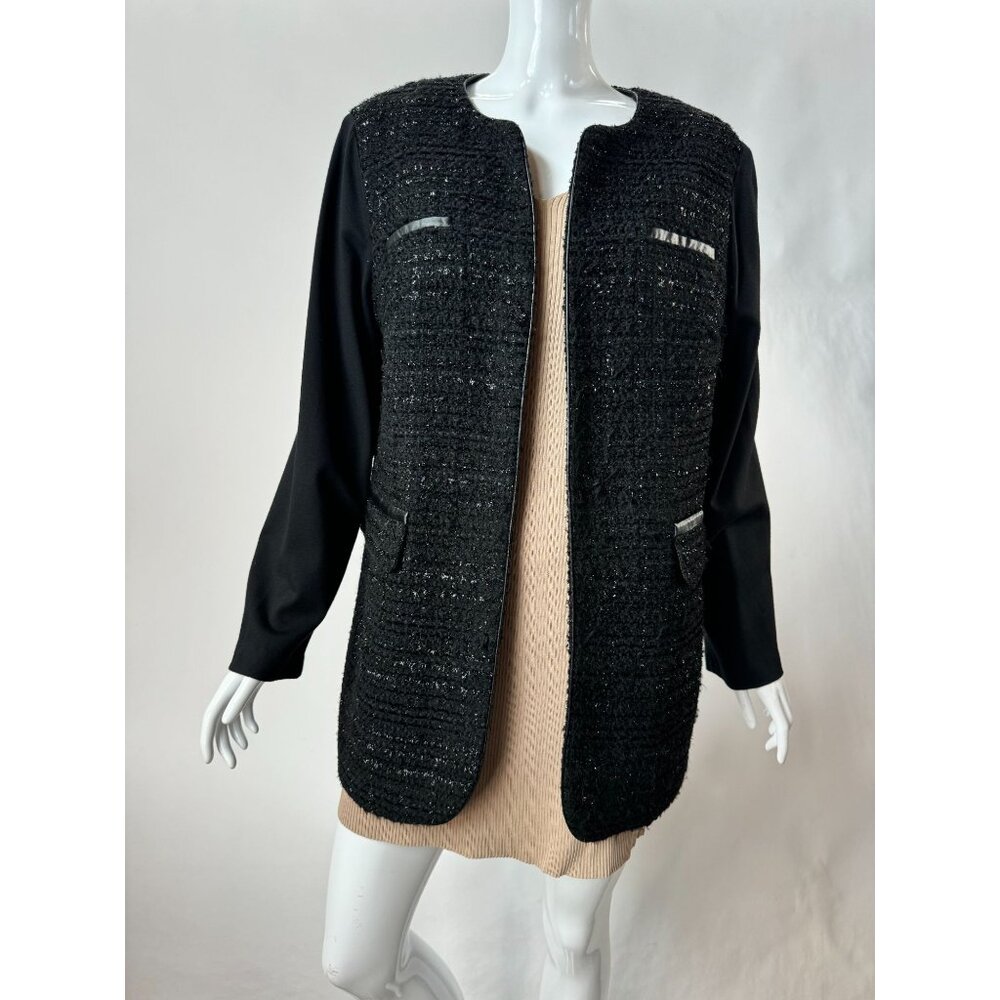 Chicos Open-Front Black Tweed Jacket Sz 2